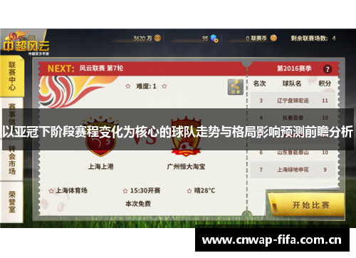 以亚冠下阶段赛程变化为核心的球队走势与格局影响预测前瞻分析